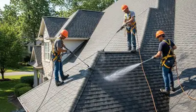 Dallas, TX siding contractor inspecting a home exterior for roof cleaning and maintenance services